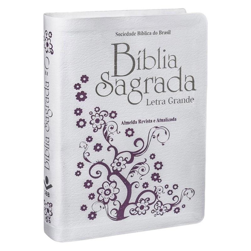 Bíblia Sagrada Letra Grande Ara Capa Couro Branca