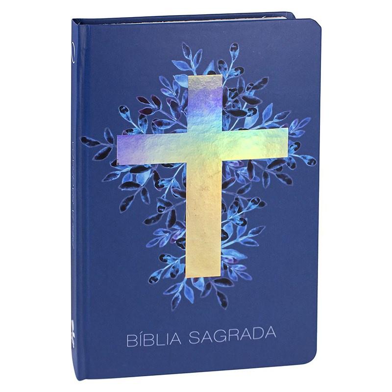 Bíblia Sagrada Cruz Prata Letra Normal Ara Capa Dura Azul