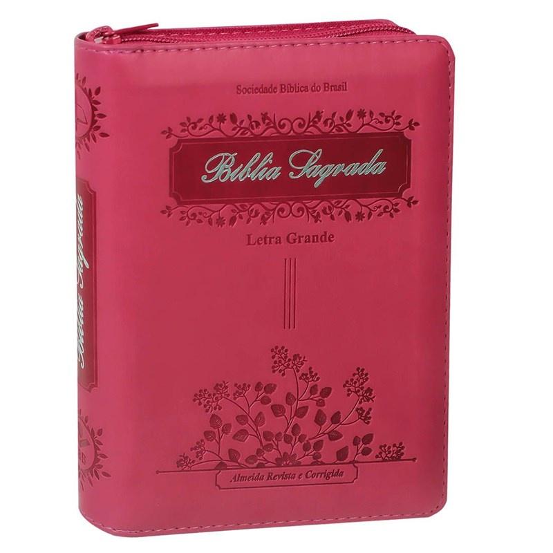 Bíblia Sagrada Raminhos Arc Letra Grande Capa Pink C/Zíper E Índice