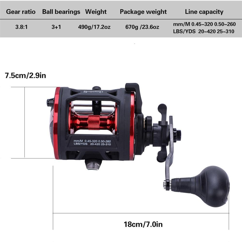 Carreto De Pesca Sougayilang Trolling 3.8 1 Relação De Engrenagens Spinning Fishing Reel Para Água Salgada MAX Drag 25kg