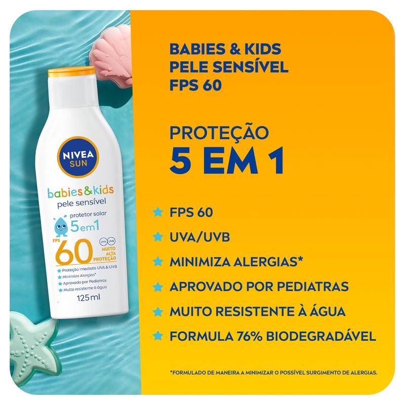 Nivea Sun Protetor Solar Kids Babies Pele Sensível FPS 60 125ml