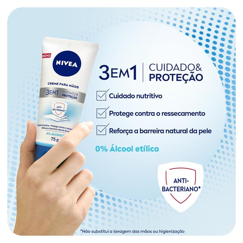 Nivea Creme Para Mãos Ação Antibacteriana 3 Em 1 75g