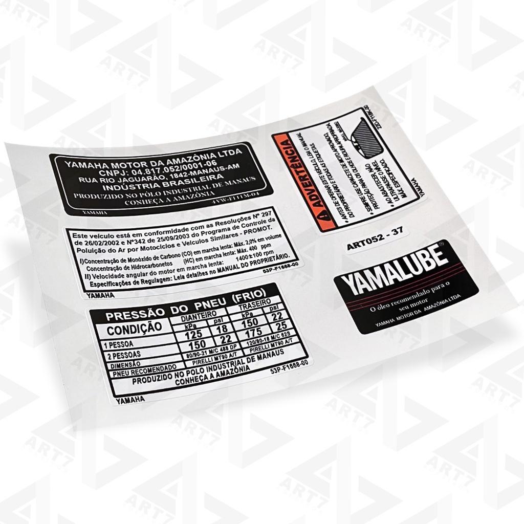 Kit 5 Adesivos Etiqueta Tenere Moto Advertência Tanque Pressão Dos Pneu
