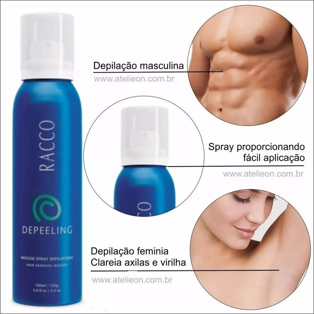 Kit Com 02 Mousse Spray Depilatório Depeeling Racco 150ml