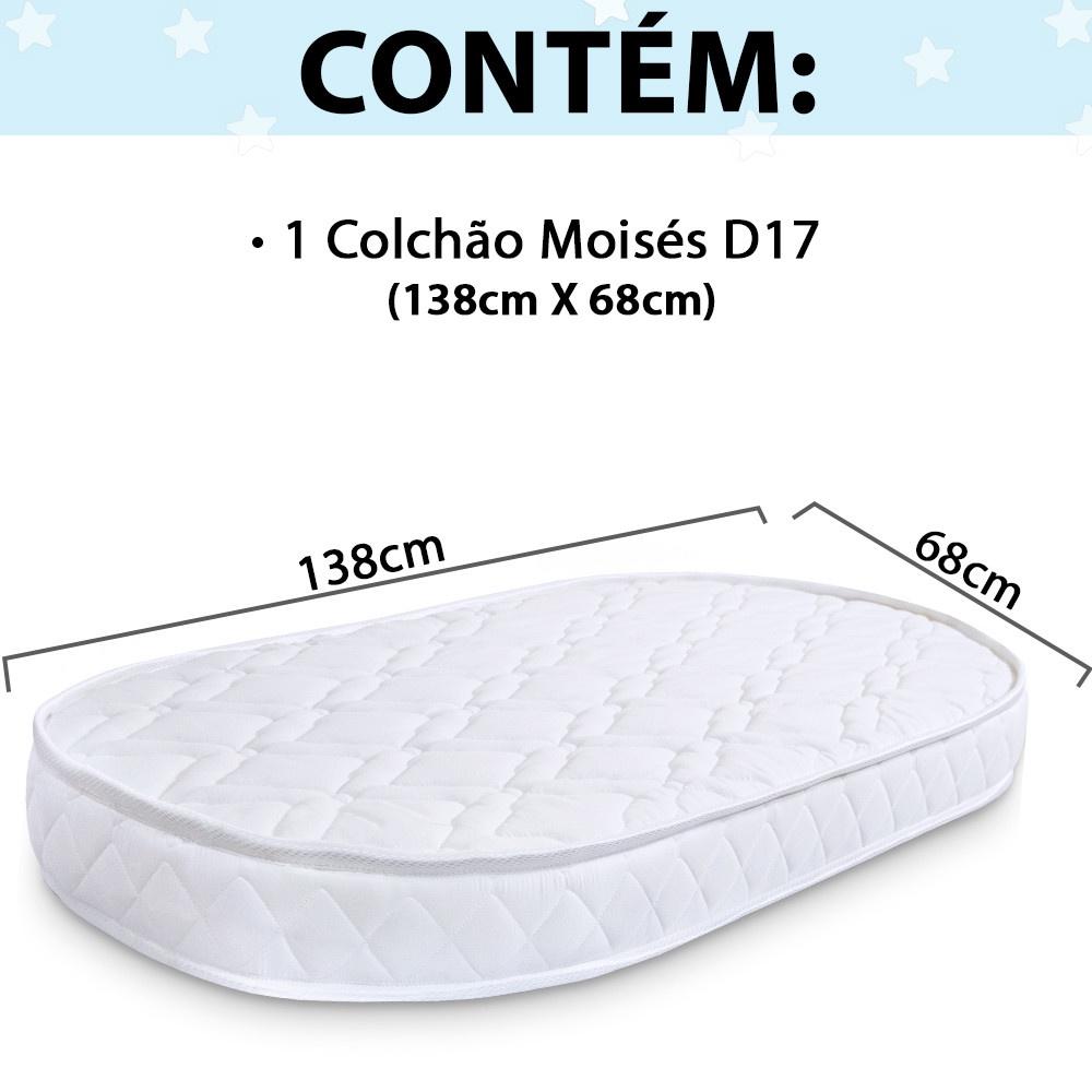 Colchão Para Moisés Oval De Berço Infantil Bebê Antialérgico 138x68x10cm Bf Colchões