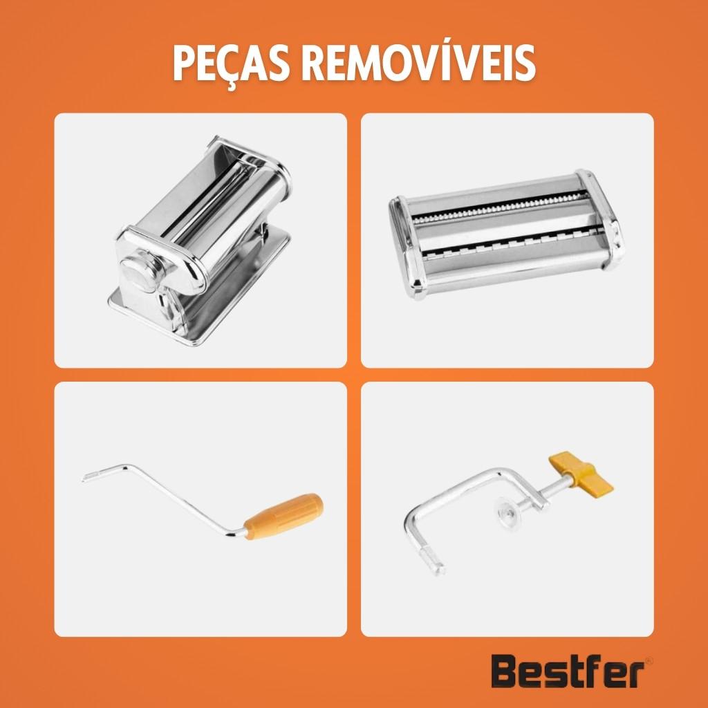 Máquina De Macarrão Massa Profissional Cilindro Removível Inox Com Manivela 3 Tipos Bestfer