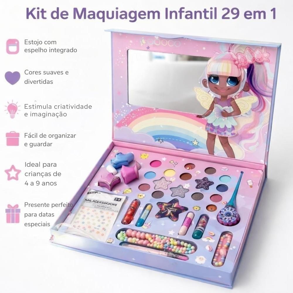Kit Maquiagem Infantil 29 Itens Em 1 Com Estojo E Espelho Brinquedo Menina Com Embalagem Presente