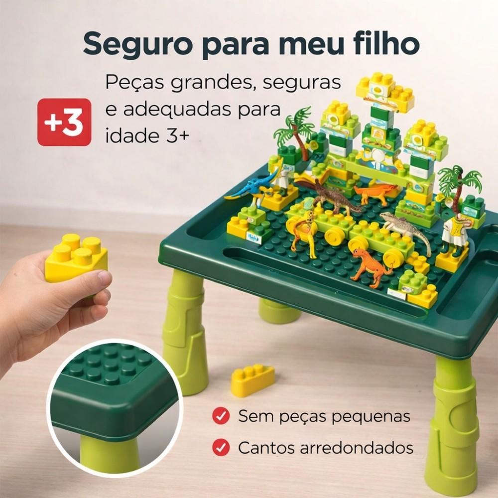 Mesa De Montar Infantil Parque Dinossauros Interativa 80 Peças Educativo Brinquedo
