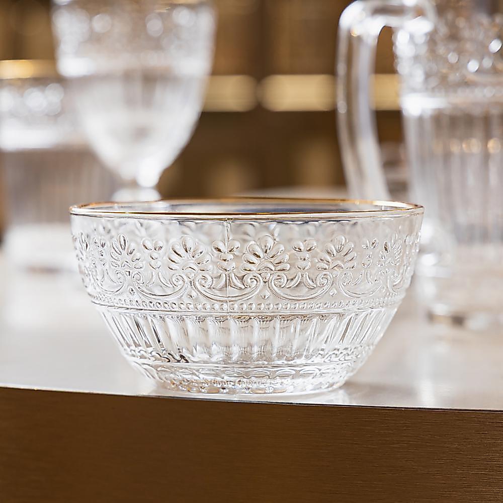 Conjunto 4 Bowls De Cristal 12 5cm Mauve Com Fio De Ouro Wolff Para Sobremesa Frutas Petiscos Acompanhamentos Mesa Posta