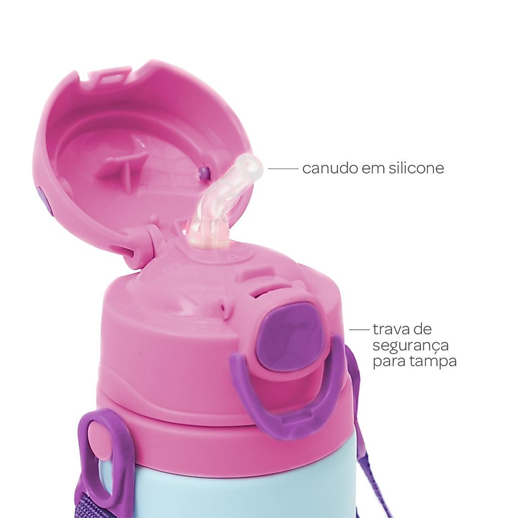 Garrafinha Alumínio Canudo Buba Animal Fun Unicórnio 400ml