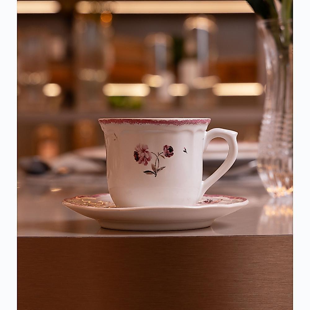 Xícara De Café Com Pires Wolff Florescer 90ml Rosa Cerâmica