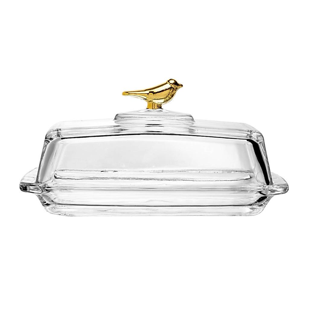 Manteigueira Retangular Com Tampa Ou Francesa Golden Bird 18x10x9cm Cristal Ecológico - Wolff
