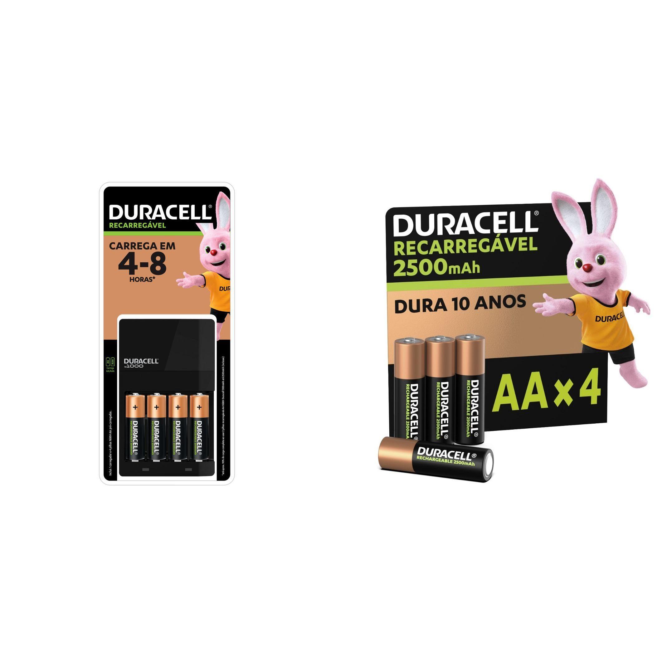 Kit Carregador De Pilhas Aa E Aaa Duracell - Com 8 Pilhas Rec Aa