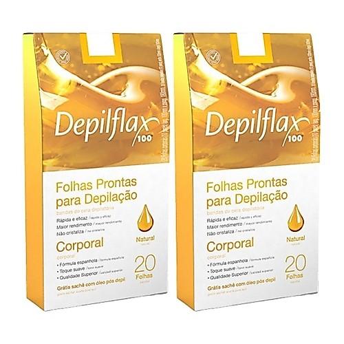 Kit 2x Folhas Prontas Corporais C/20 Uni. Natural Depilflax