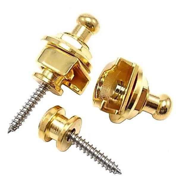 Strap Lock Trava Correia Talabarte Par 2 Peças Guitarra Violão Contra Baixo Dourado + Palhetas