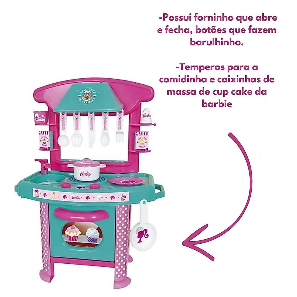Cozinha Infantil Barbie Chef Cotiplas 2228 Completa Rosa Com Fogão E Acessórios 61cm