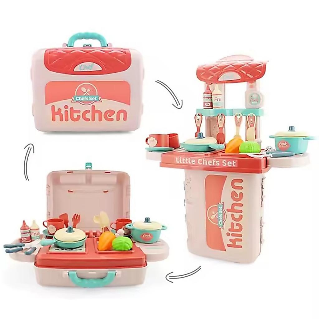 Mini Cozinha Infantil Completo Maleta Chef Panelinhas Menina Rosa