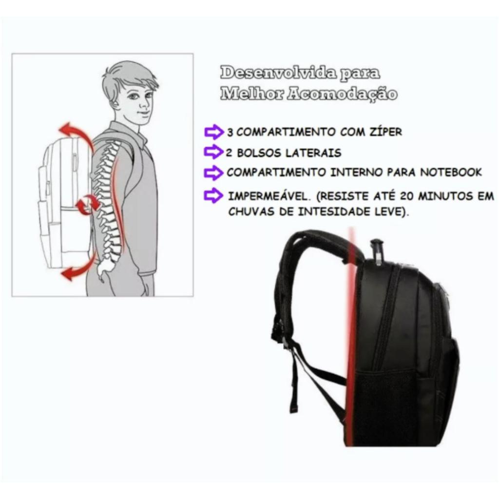 Mochila Escolar Resistente Bem Espaçosa Faculdade Trabalho Viagem