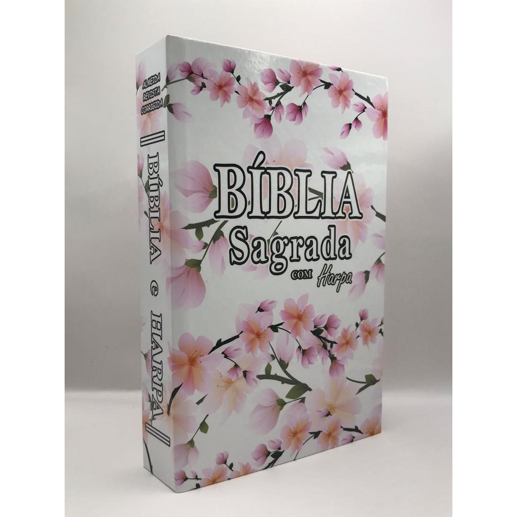 Bíblia Sagrada Tamanho Grande Capa Dura Com Harpa Palavras De Jesus Em Vermelho Floral Branca