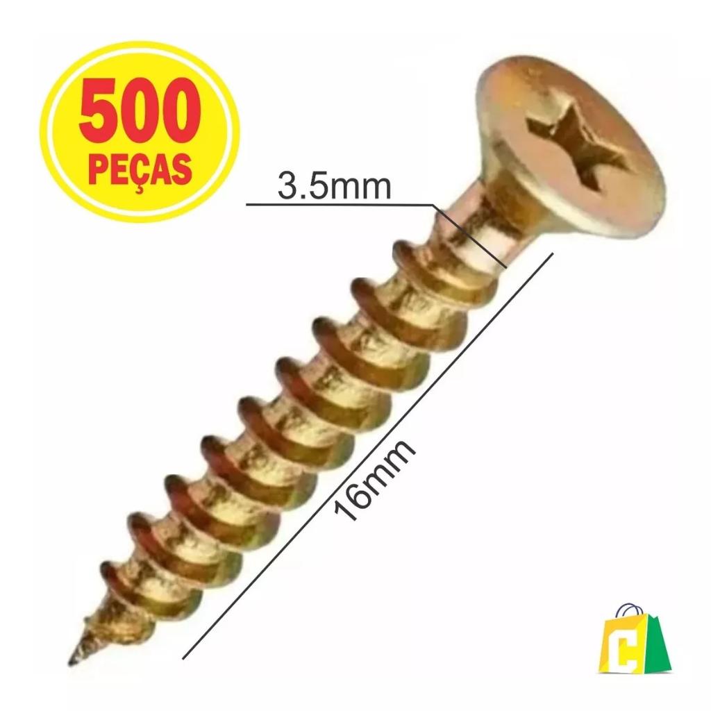 Caixa De Parafuso Chipboard 3.5x16 500un Phillips Para Madeira Mdf Moveis Drywall