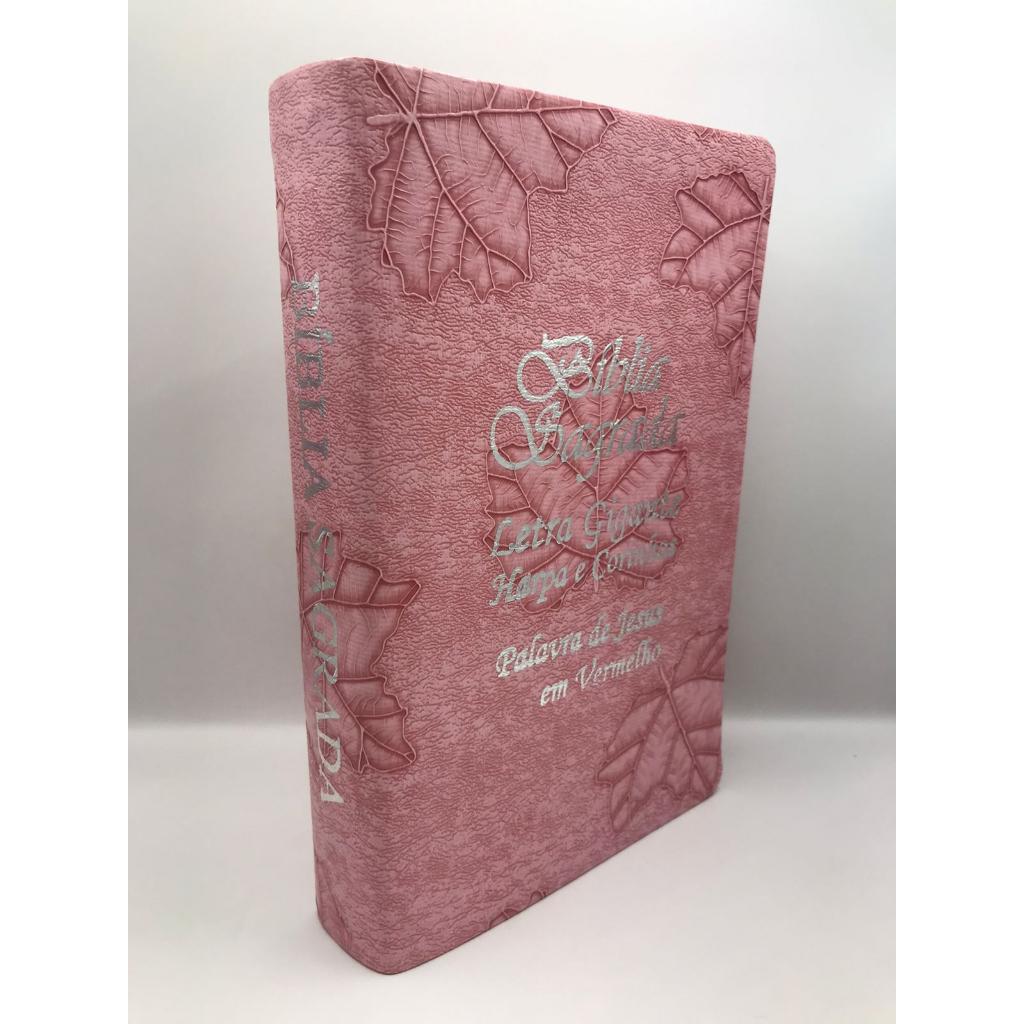 Bíblia Sagrada Tamanho Grande Com Harpa Palavras De Jesus Em Vermelho Capa Folha Rosa