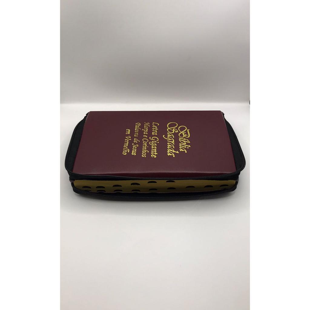 Bíblia Sagrada Tamanho Grande Com Harpa Palavras De Jesus Em Vermelho Zíper Capa Vinho