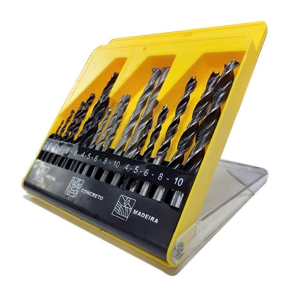 Kit Jogo De Brocas Estojo 16 Peças Madeira Metal Concreto Fertak
