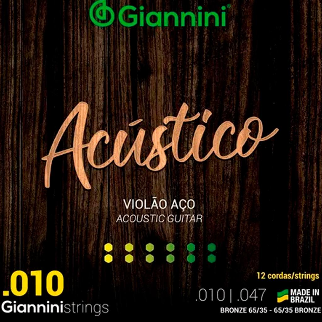 Encordoamento 12 Cordas Violão Aço Giannini.010 Acústico Geswa12