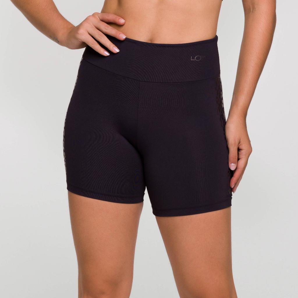 Short Feminino Academia Fitness Poliamida Preto Para Treinar E Malhar Estampado Oncinha
