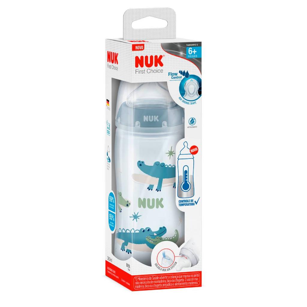 Mamadeira First Choice Controle Temperatura 360ml Azul - Nuk