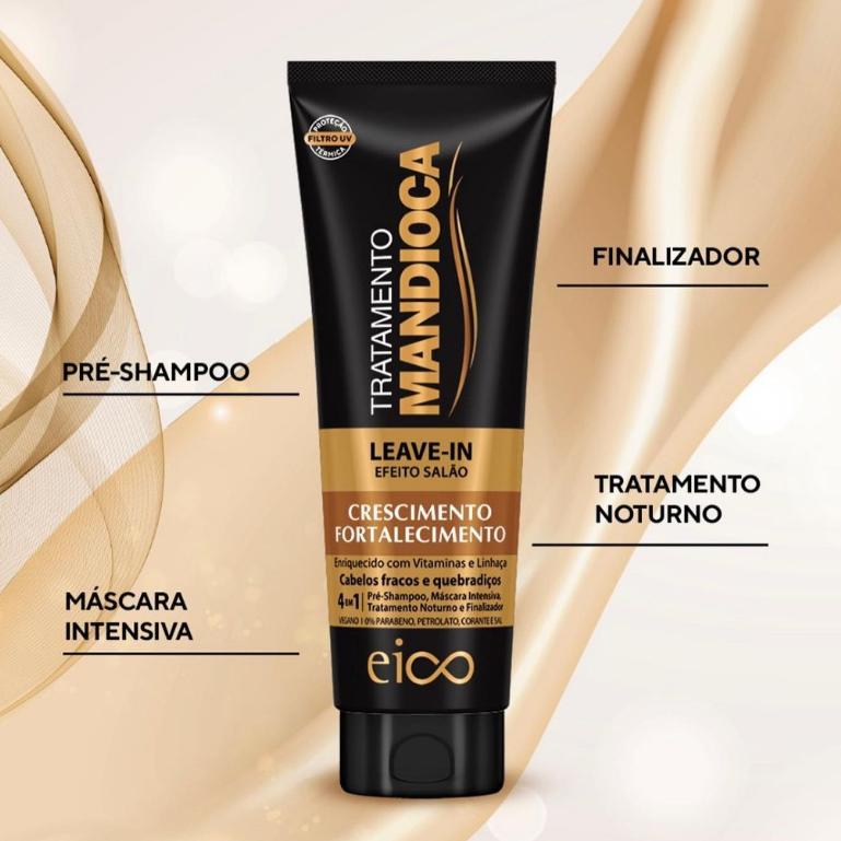 Eico Leave-in Creme Finalizador Tratamento Protetor Térmico Mandioca Crescimento Fortalecimento Capilar 200ml Filtro Uv