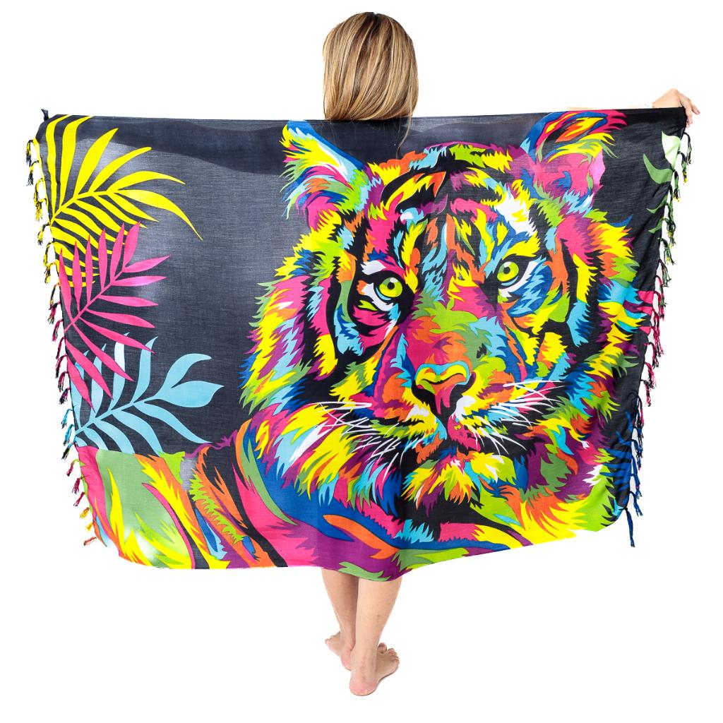 Canga De Praia Viscose Arara Leao Tigre Animal Pintada