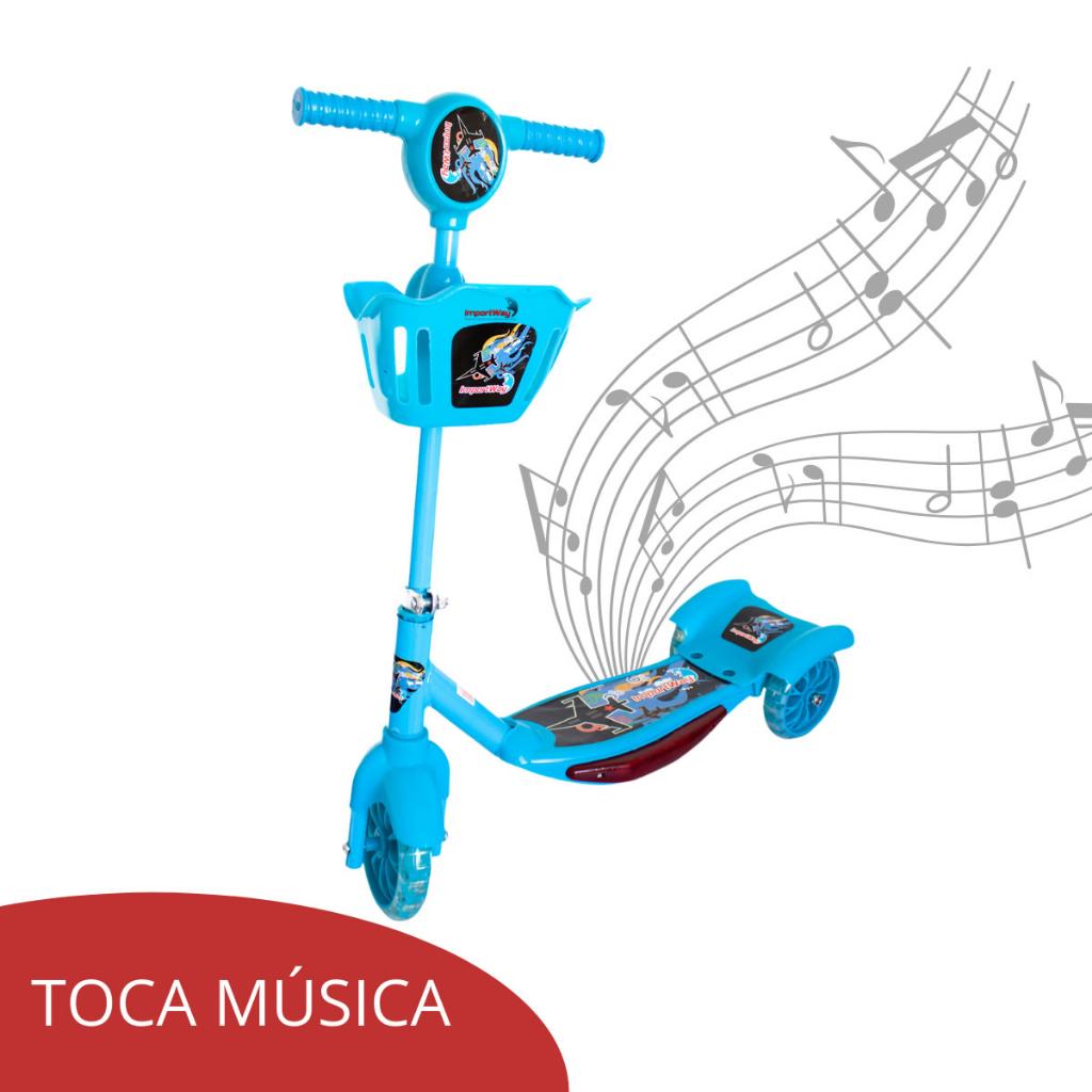 Patinete Infantil 3 Rodas Rodinhas Musical Luzes Cesta Freio E Menina- Importway