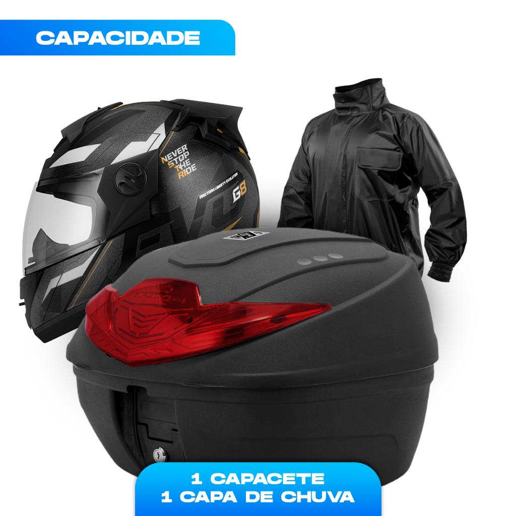 Bau Bauleto Para Moto 35 Litros PRO Tork Universal Completo Motoboy Lancamento Fumê Ou Vermelho