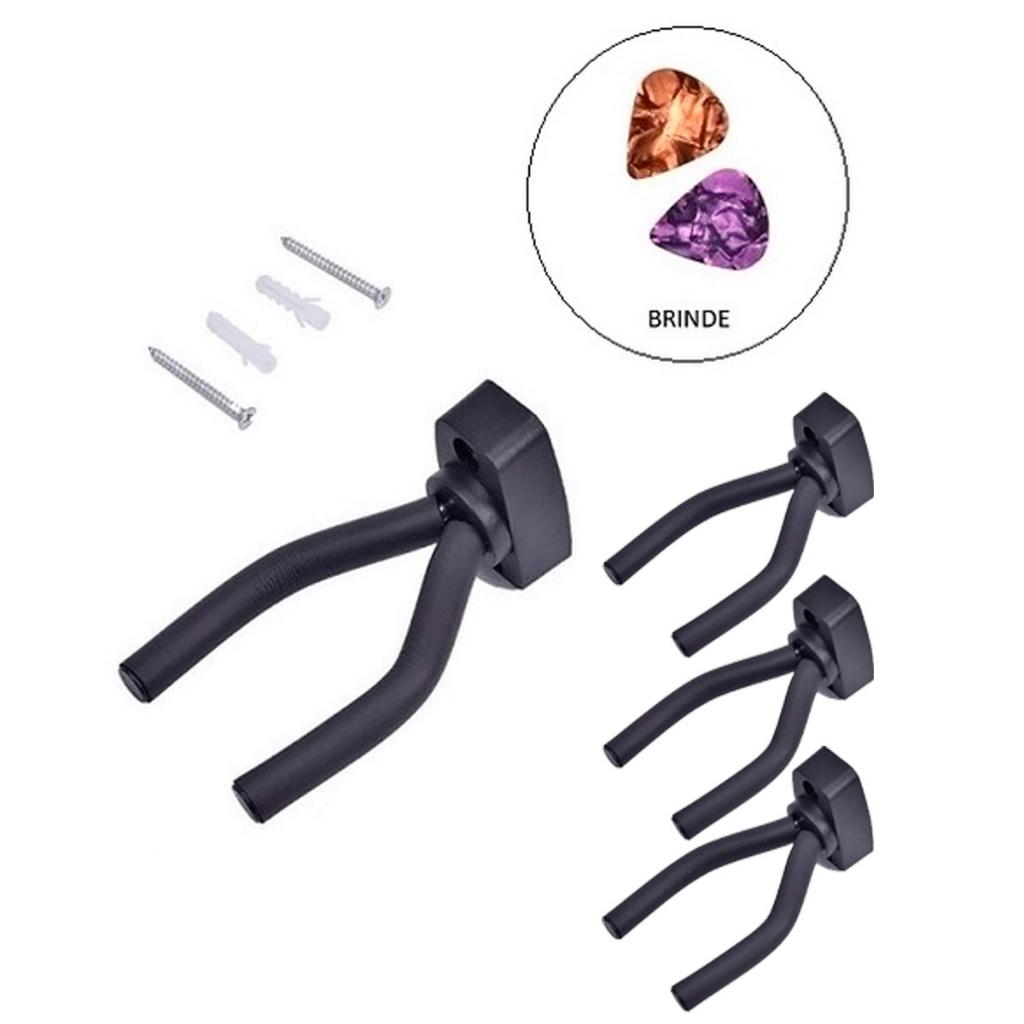 Kit 4 Suportes De Parede Violão Cavaquinho Ukulele Guitarra Violino + 2 Palhetas