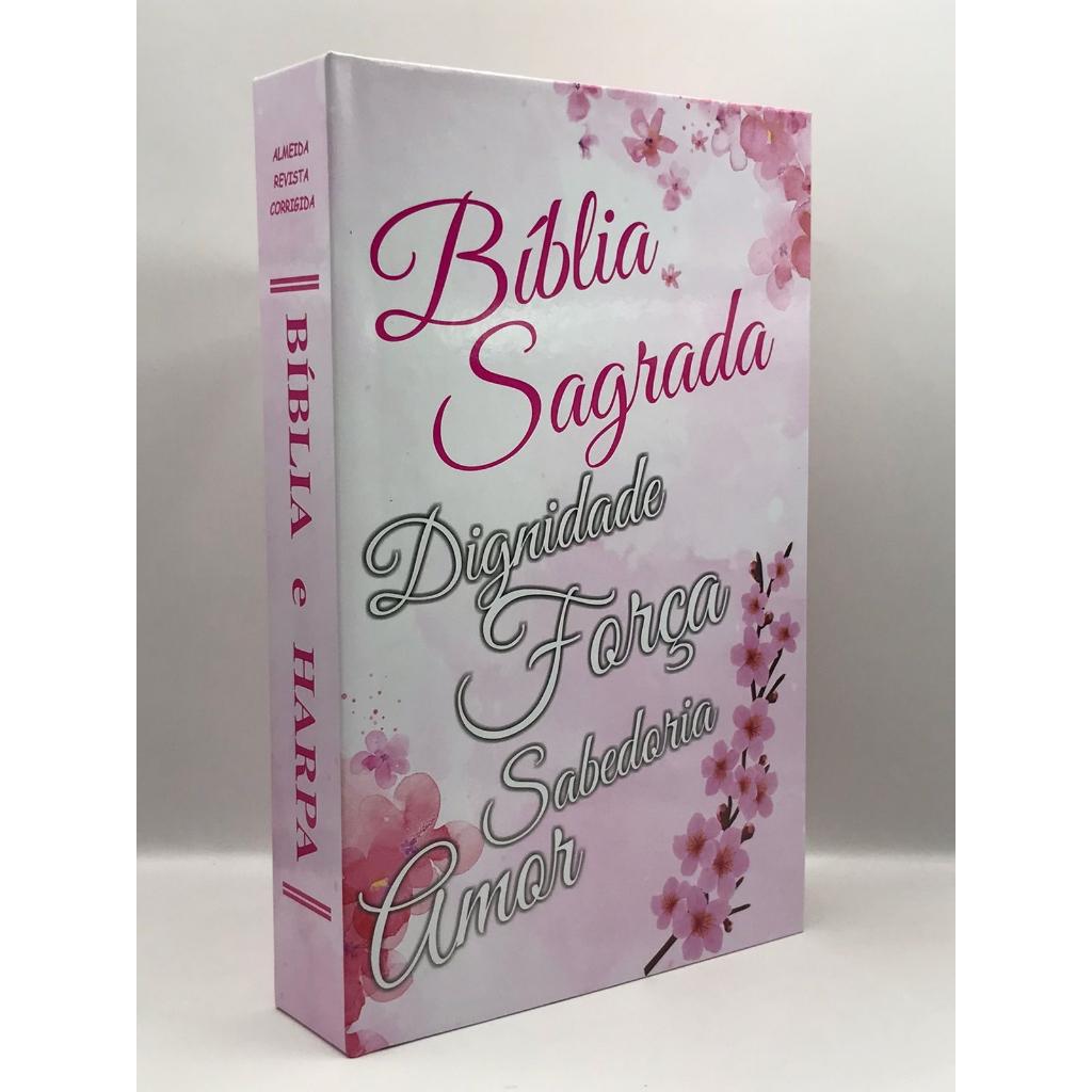Bíblia Sagrada Tamanho Grande Capa Dura Com Harpa Palavras De Jesus Em Vermelho Floral Rosa