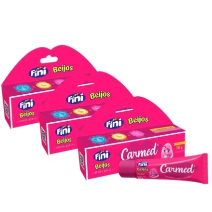 Kit C/3 Unds Hidratante Labial Carmed Fini Beijos Com Cor Efeito Gloss 10g