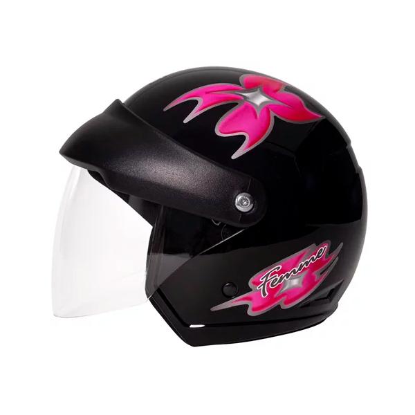 Capacete Aberto Taurus Wind Visor Femme Preto Brilhante E Pink Com Viseira Acoplada