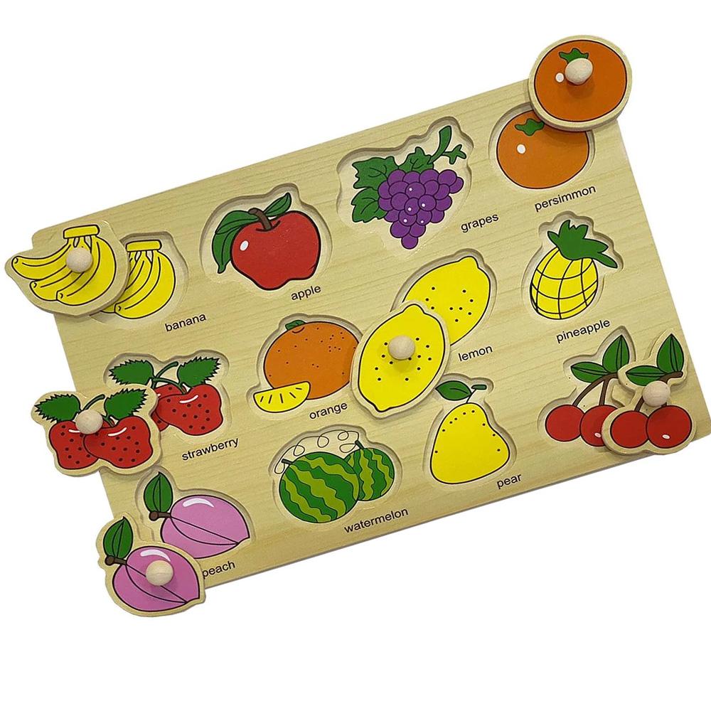Brinquedo Encaixe Frutas Transporte Animais Madeira Quebra Cabeça Educativo Pedagógico Com Pinos Mdf