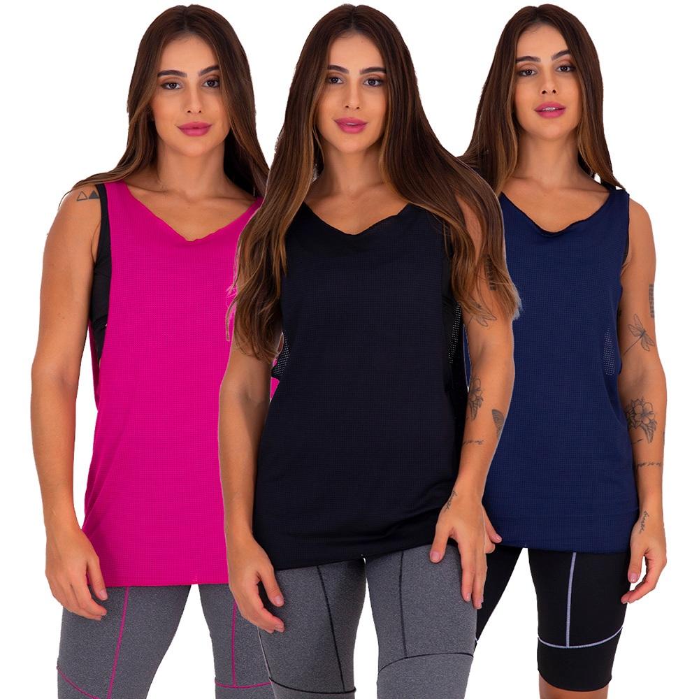 Kit Com 3 Regatas Dry Fit Poliamida Academia