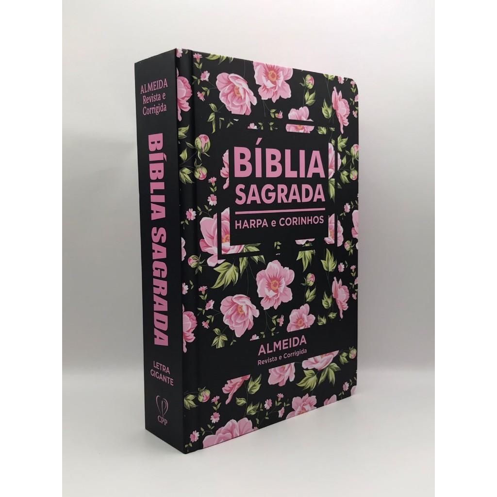 Bíblia Sagrada Tamanho Grande Com Harpa Palavras De Jesus Em Vermelho Flores Rosa
