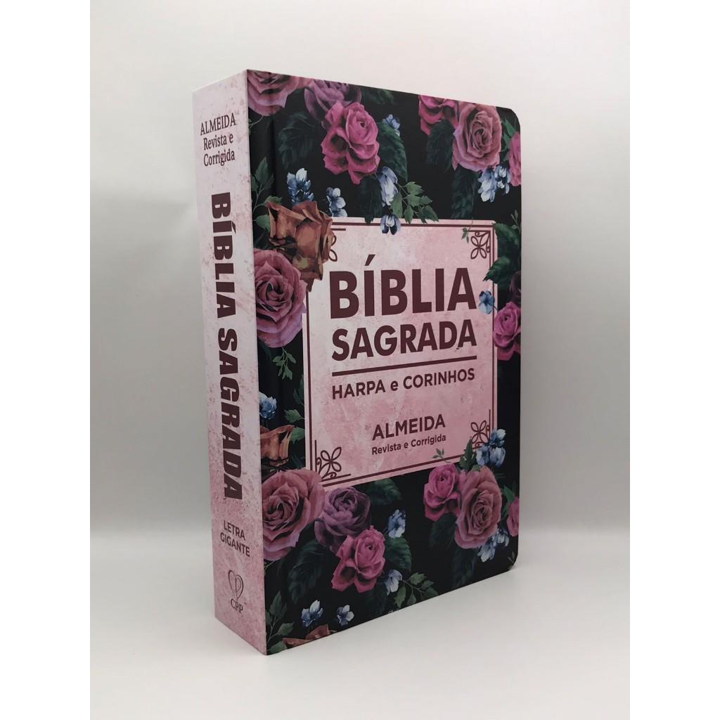 Bíblia Sagrada Tamanho Grande Com Harpa Palavras De Jesus Em Vermelho Rosas