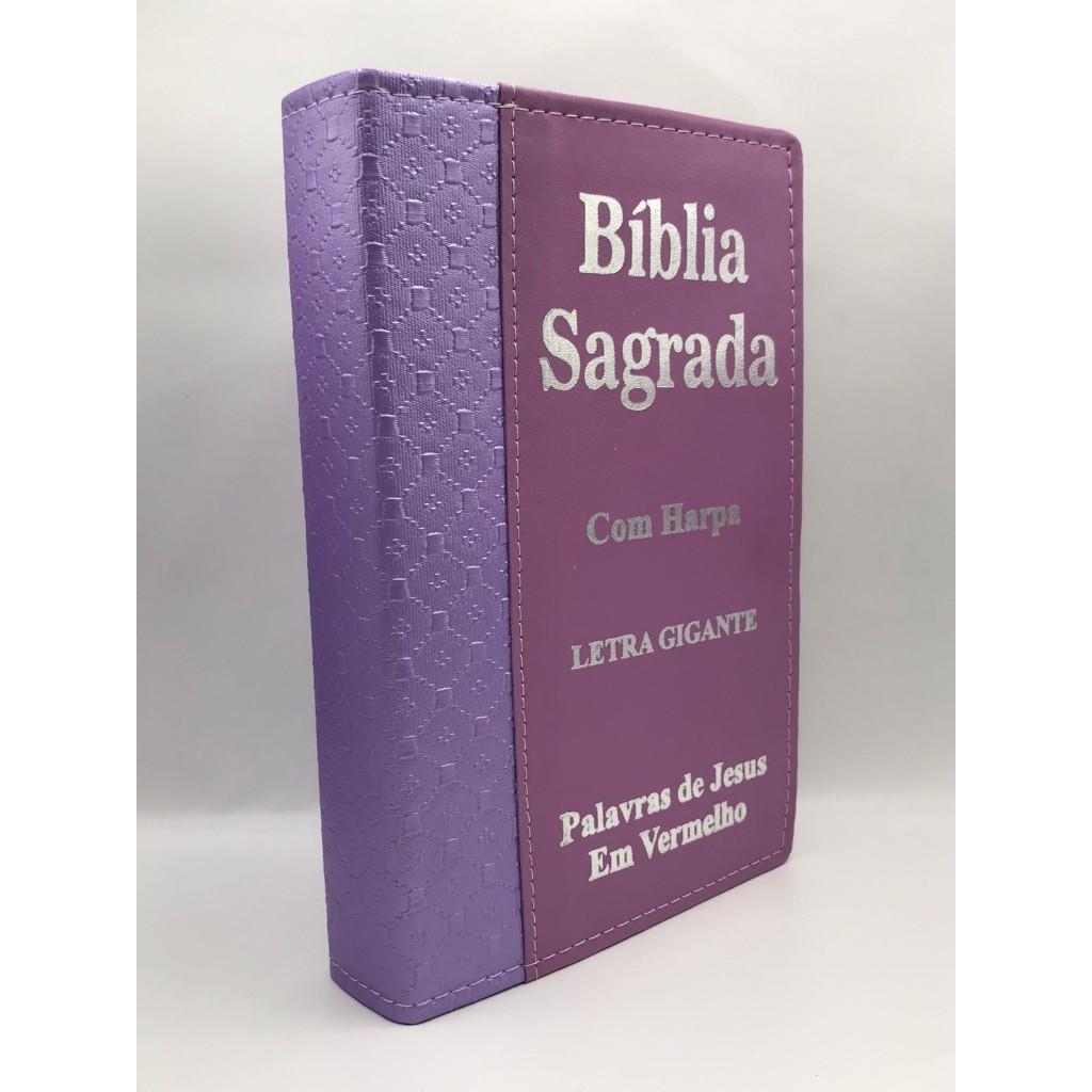 Bíblia Sagrada Tamanho Grande Com Harpa Palavras De Jesus Em Vermelho Faixa Lilás
