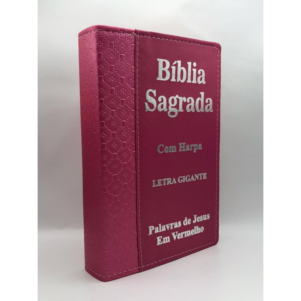 Bíblia Sagrada Tamanho Grande Com Harpa Palavras De Jesus Em Vermelho Faixa Pink