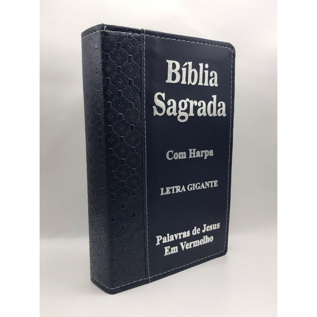 Bíblia Sagrada Tamanho Grande Com Harpa Palavras De Jesus Em Vermelho Faixa Azul