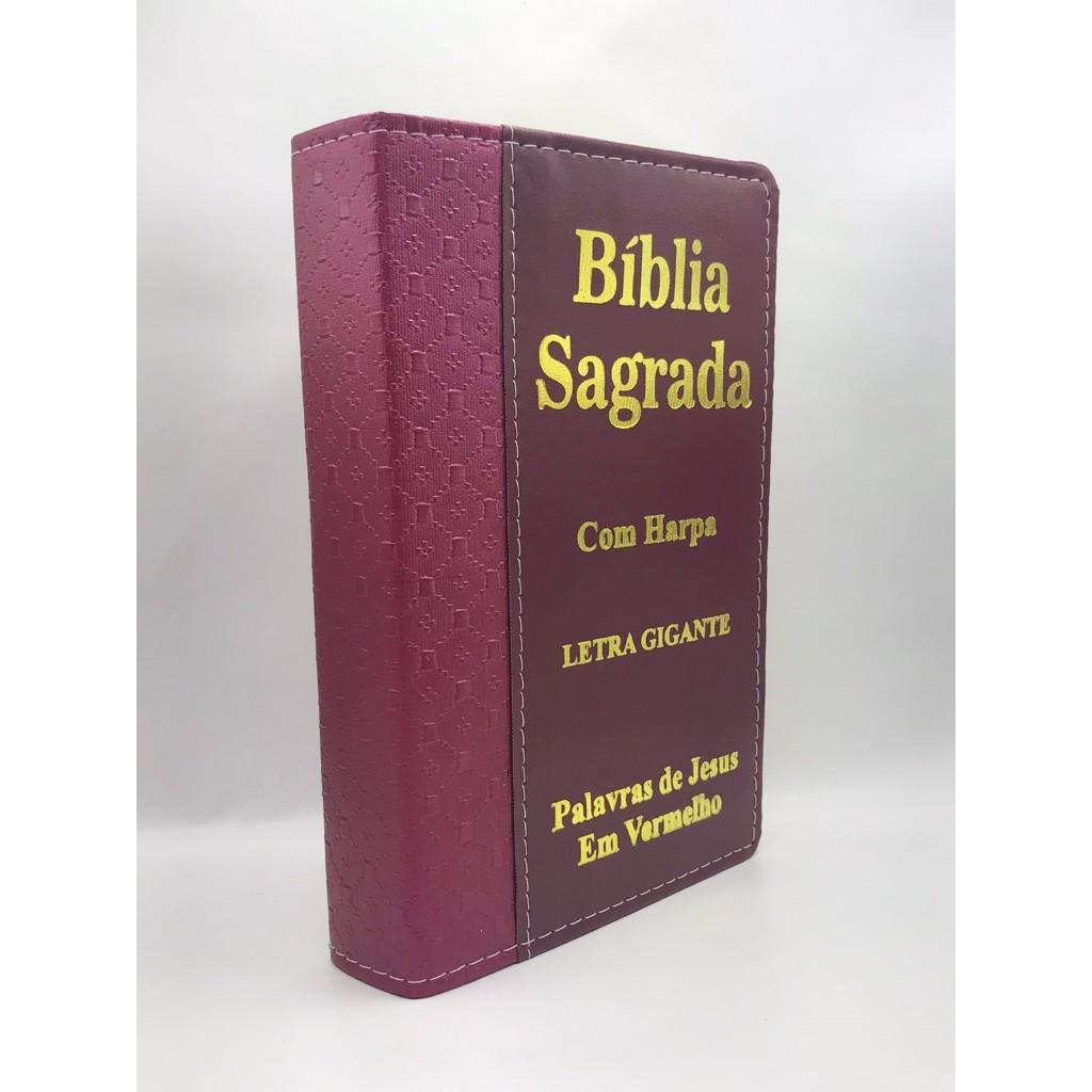 Bíblia Sagrada Tamanho Grande Com Harpa Palavras De Jesus Em Vermelho Faixa Vinho