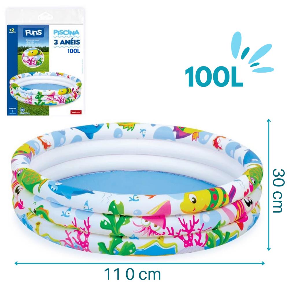 Piscina Infantil 3 Anéis 100L Inflável Para Bolinhas E Água 4 Cm X 21 Cm X 27 Cm