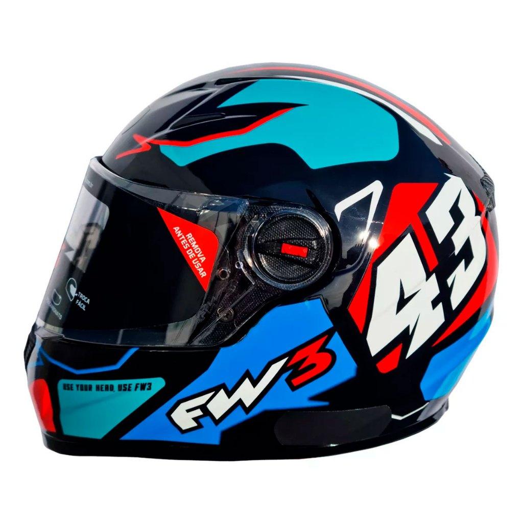 Capacete Moto Fechado Fw3 Gtx 43 Óculos Interno Várias Cores