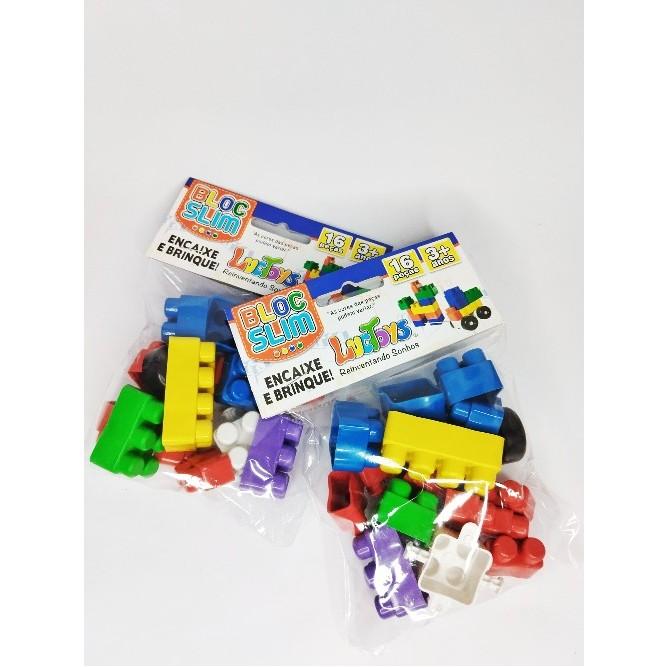 10 Pct Bloco De Montar 16 Peças Com Rodinha Brinquedo Educativo Infantil Didático Novo