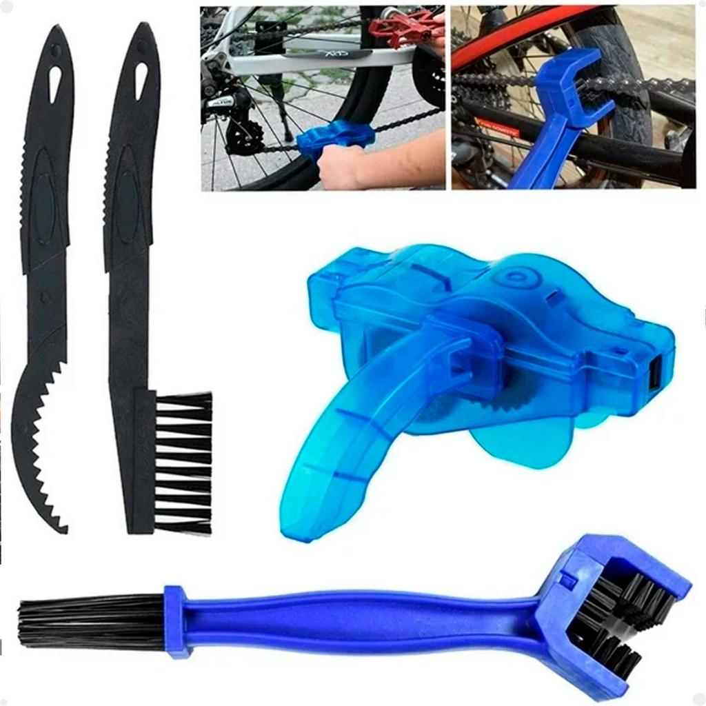 Kit Máquina E Escovas Para Limpeza Corrente Bicicleta Lorben 4 Peças